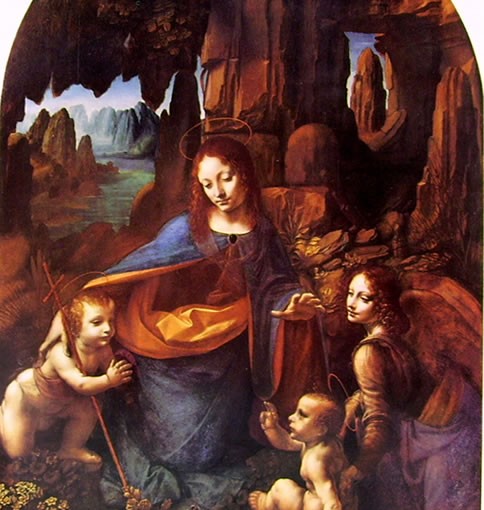 Leonardo da Vinci: La Vergine delle rocce, periodo 1503-1506, dimensioni cm. 189,5 x 120, Londra, National Gallery.